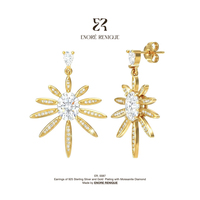 Boucles d'oreilles pendantes en moissanite VVS Sunflower, taille ovale poire, en argent sterling 925 plaqué or 18 carats, accessoires de bijoux pour femmes