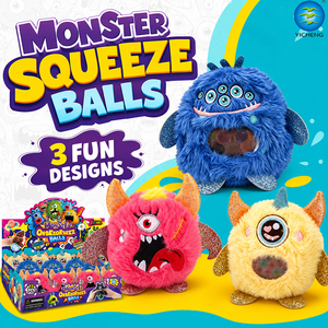 Balle anti-stress en peluche monstre, jouet sensoriel doux avec perles scintillantes, nouveauté jouet compressible pour enfant - Product Image 1
