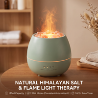 Diffuseur d'arômes d'huiles essentielles 180 ml avec sel de l'Himalaya, flamme réaliste, minuterie et brume nano, réglage du parfum pour la maison