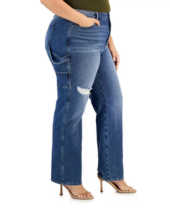 Jeans strappati in cotone di alta qualità dritti Plus Size <span class=keywords><strong>pantaloni</strong></span> Jeans a figura intera <span class=keywords><strong>pantaloni</strong></span> Jeans da <span class=keywords><strong>donna</strong></span> <span class=keywords><strong>con</strong></span> tasca laterale singola - Product Image 2