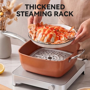 Juego de 4 utensilios de cocina multifuncionales de aluminio antiadherente con mango de acero inoxidable, que incluye olla cuadrada profunda para freír, sartén <span class=keywords><strong>y</strong></span> cesta para freír/vaporera - Product Image 5