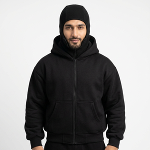 Service OEM, sweat à capuche noir avec cagoule blanche, effet délavé, logo dessin animé, nouveau design, service OEM, sweat à capuche imprimé - Product Image 1