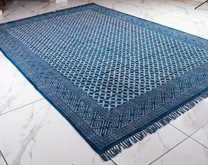 Tapis Kilim en coton bleu indigo tissé à la main, imprimé en bloc, tissage plat, style bohème, pour sol, 5x8 6x9 8x10 9x12 - Product Image 6