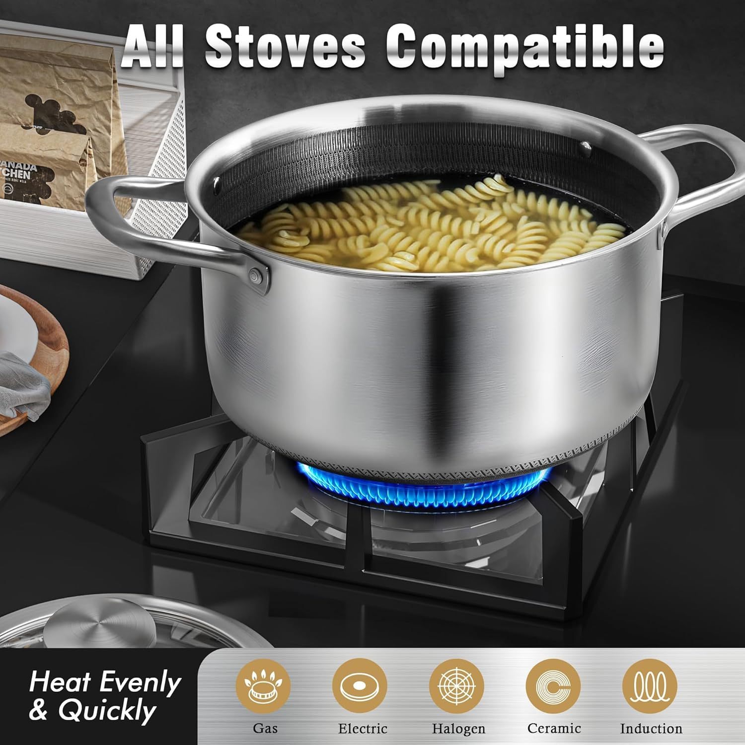Hybrid Triply Stainless Steel Modern Kitchen Stew Pot Cooking Soup Stock Pot with Glass Lids Dishwasher Safe · image 3