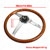 Volant de course sport universel en ABS de 380 mm (15 pouces) avec simulation bois, style Wolfsburg classique vintage