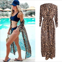 JR- JR70525 Nouveau style de bikini en mousseline de soie à imprimé léopard, couvre-maillot d'été respirant à séchage rapide, robe de plage pour les vacances