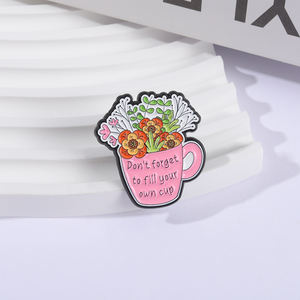 Pin de Esmalte con Diseño de Taza y Flores, Joyería de Regalo para el Autocuidado y la Concienciación sobre la Salud Mental - Product Image 2