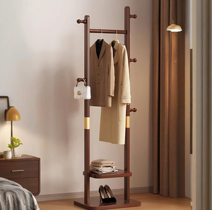 Quần áo mũ giá tiết kiệm không gian mục đích kép rắn gỗ quần áo đứng đơn giản lưu trữ kệ thời trang tùy chỉnh - Product Image 2