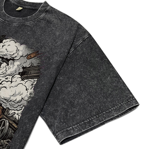 Camisetas de Algodón Transpirables y Antiarrugas de Alta Calidad para Hombre, Estilo Casual, para Venta al por Mayor, Camisetas Oversize con Estampado Steampunk de Tren y Lavado Ácido - Product Image 5