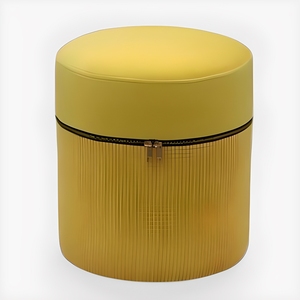 Puf con cremallera, diámetro 30.5, altura 35, en terciopelo amarillo - Product Image 1