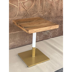 Live Edge Wooden Cafe <b>Table</b> Metal Pedestal Base <b>Solid</b> <b>Wood</b> <b>Top</b> Modern Restaurant Furniture Contemporary Design - Product Image 1