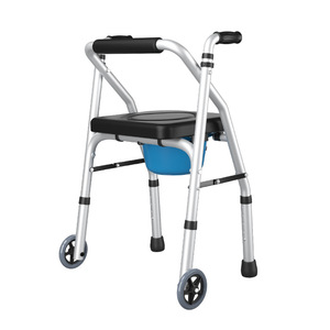 Déambulateur en alliage d'aluminium avec siège de toilette, capacité de 250 kg, pliable, à roulettes, pour équipement de sécurité en salle de bain - Product Image 2