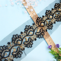 Accessoires pour vêtements Ruban de strass Garniture de couleur noire Garniture de dentelle perlée faite à la main Broderie pour vêtements