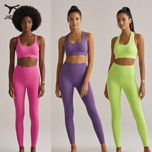 JIEJIN di alta qualità riciclato 2 pezzi quattro vie Stretch abbigliamento attivo allenamento donna Yoga calzamaglia tuta - Product Image 3