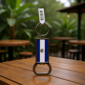 Apribottiglie Portachiavi Eb in Lega di Zinco, Stampa Serigrafica Rettangolare, Stile Classico, 4.2 Pollici, Design Bandiera El Salvador - Product Image 2