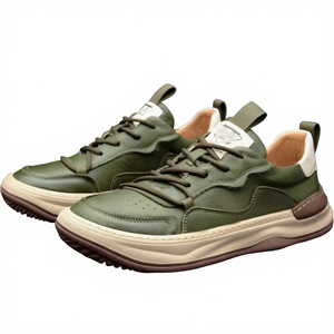 Baskets décontractées en cuir véritable pour homme, grande taille, bout rond, à lacets, printemps, tendance, blanches, respirantes et anti-odeur - Product Image 1