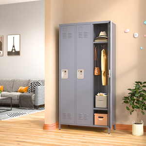 Moderner 3-türiger Stahl-Freistehschrank, abschließbar, für Schule, Umkleideraum, Schlafzimmer, groß, robust, geruchsneutral - Product Image 2