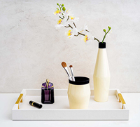 Rectangle moderne élégant blanc brillant décoratif Table basse parfum salon cuisine plateau de service avec poignées en métal doré