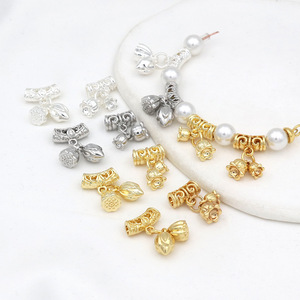 Ensemble de pendentifs en or véritable 18 carats, motif muguet, trois pièces, accessoires perlés en forme de lotus, perles pour bracelet DIY, D171 - Product Image 2