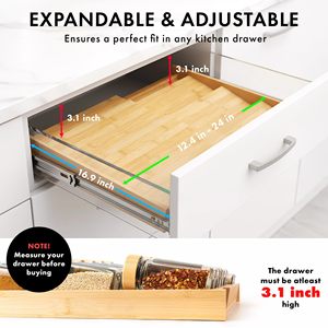 Organizzatore per Spezie Espandibile in Bambù a 4 Ripiani per Cassetti Profondi 3 Pollici (30/60 cm di Larghezza) - Contenitore per Condimenti (Barattoli Non Inclusi) - Product Image 4