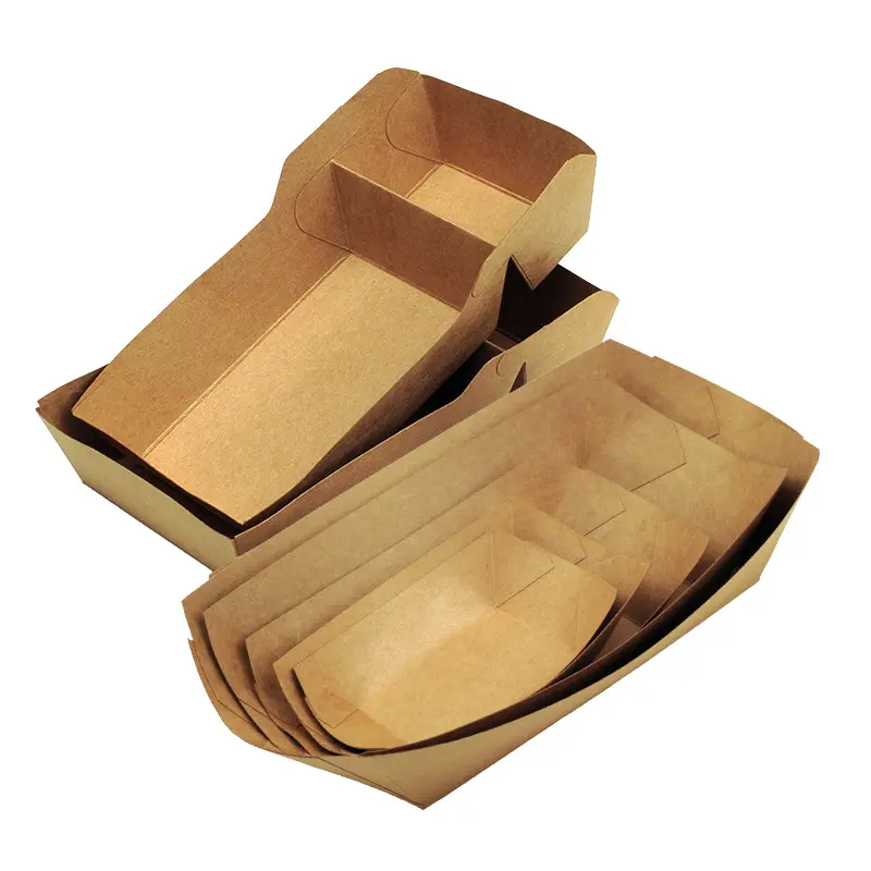 Поднос для еды лодки с карманом для купания, одноразовая коробка для картофеля фри из крафт-бумаги с держателем отсека для подачи еды