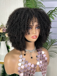 Afro Curly <b>Wig</b> Kinky Curl Style Burmese Hair Full Head Natural Black Color <b>Short</b> Bob Cut - Product Image 1