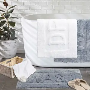 Personnalisé Prix Compétitif Lettre Imprimée Classique Lavable Confortable Blanc Gris Toilette Douche Salle de Bain Tapis