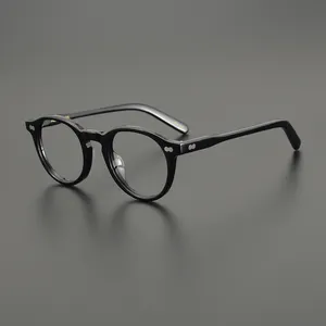 Grosir kualitas tinggi LOGO kustom mode Depp asetat bingkai kacamata bulat bingkai kacamata optik Miltzen bingkai kacamata