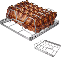 Support à côtes et grille de rôtissage en acier inoxydable MIXWARES pour steak, poulet, agneau et barbecue extérieur