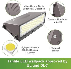 Full Cut Square Aluminum <b>LED</b> Wall Pack <b>Light</b> 60W Adjustable Power 2700K/4000K/5000K Optional Photocell <b>Sensor</b> Waterproof Garden - Product Image 6