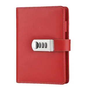 Rood Navulbaar Slotdagboek A6 Binder Dagboek Los Blad Spiraal Wachtwoord Notebook Combinatie Vergrendelingsjournaal