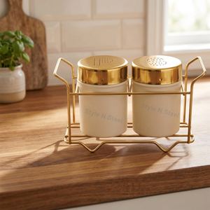 ชุดเครื่องบดเกลือและพริกไทยสแตนเลสสีทองพร้อมขาตั้งสำหรับโต๊ะครัว - Product Image 2