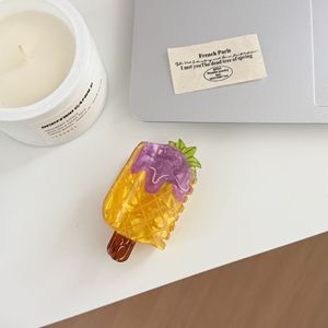 YJL Nouvelle conception Pince à cheveux en acrylique motif fruits d'été et crème glacée, mignonne, dessin animé, sucette glacée, colorée, pour filles - Product Image 3