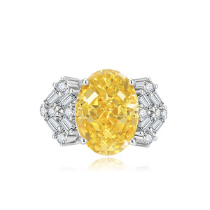 Collier et bague en cuivre plaqué or, best-seller, avec zircon jaune ovale 10*14mm, ensemble de bijoux fantaisie, ornements unisexes - Product Image 5