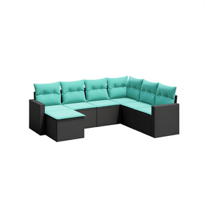 Set Divano da Giardino Nero per Esterni con Cuscini Teal, Design a L, Struttura in Vimini Resistente - Product Image 1