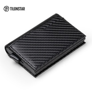 TILONSTAR TVC205 Wholesale Custom Men Pocket Aluminum Metal ID <b>Card</b> Case Leather Pop up Business <b>Card</b> Holder Wallet - Product Image 2