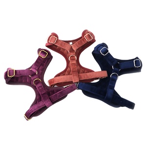 2025 Custom Colors Patterns Red Velvet Padded Luxury <b>Dog</b> Harness Set with Rose Gold Metal Buckles Scarf Fashion Eco-Friendly - Product Image 3