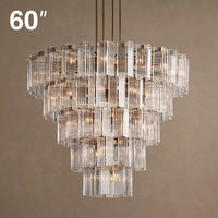 Lustre rond en verre transparent de 60 pouces pour salon, restaurant, duplex, longue escalier, villa, moderne, 5 étages, luxe, grand lustre pour hall