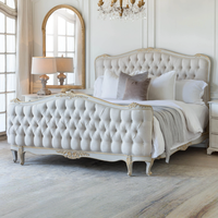 Lit double en bois massif sculpté de style français vintage, lit king size princesse en chêne massif américain, meubles de chambre à coucher