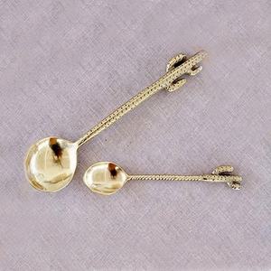 Brass Cactus Design Handle Gold Mirror Polished Cutlery Sets <b>Table</b> <b>Spoon</b> and Tea <b>Spoon</b> - Product Image 1