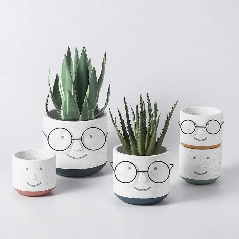 Modern decorative ceramic flower pots & planters Unique indoor face plant pot with glasses