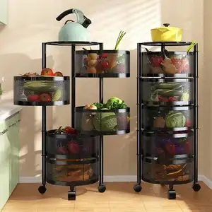 Hot Selling Metal 3/4/5 Multi-Layer Shelf Kitchen Rotating Round Storage Holders Convenient Rack With Wheeled Snack Storage Rack