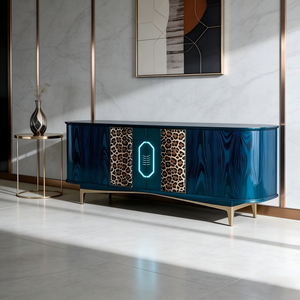 Credenza Moderna di Lusso con Stampa Leopardata e Pannello Blu, Ampia Capacità, Mobile Contenitore Resistente per Soggiorno e Appartamento - Product Image 2