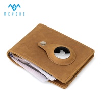 Dompet Lipat Tipis Kulit Sapi Crazy Horse Coklat Berkualitas Tinggi Khusus Pria, Anti-RFID, Tempat Kartu ID, Multi-Slot untuk Tempat Airtag