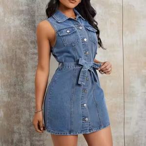 Vestidos de mujer de verano 2025: Mini vestido liso y dulce, sexy, de corte A, de malla, ajustado, cómodo, informal, de mezclilla. Venta al por mayor. - Product Image 3