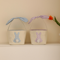 Paniers de Pâques en toile avec poignée, paniers cadeaux pour la chasse aux œufs de Pâques, en gros pour enfants, seau de rangement mignon avec oreilles de lapin et rayures