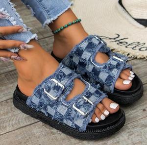Ciabatte estive con suola spessa moda moda abbigliamento esterno nuovi sandali Slip-On con fibbia in Denim di grandi dimensioni per donna - Product Image 4