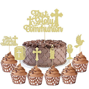 12 pièces papier gâteau Topper première sainte <span class=keywords><strong>Communion</strong></span> gâteau bâtons gâteau pics <span class=keywords><strong>pour</strong></span> baptême baptême fête décor - Product Image 5