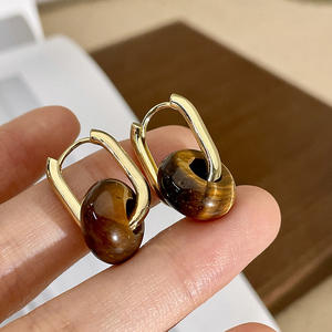 Boucles <span class=keywords><strong>d</strong></span>'oreilles rétro exquises en pierre <span class=keywords><strong>d</strong></span>'œil de tigre naturelle pour femmes, petites et luxueuses, de haute qualité et élégantes - Product Image 5