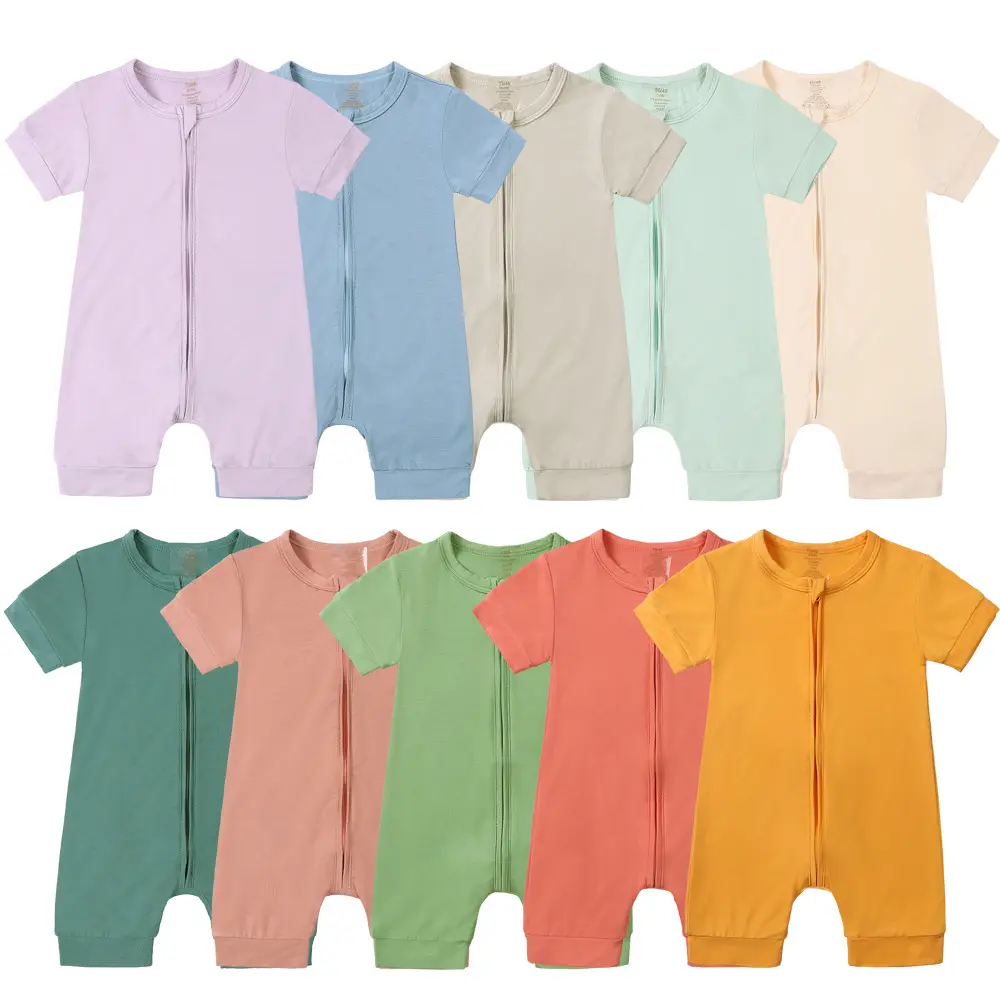 Pelele de verano 2024 para niño y niña, pijama personalizado con cremallera bidireccional para bebé, Pelele corto de bambú para bebé